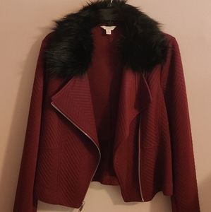 Beautiful Burgandy Moto jacket with Faux Furr NWOT